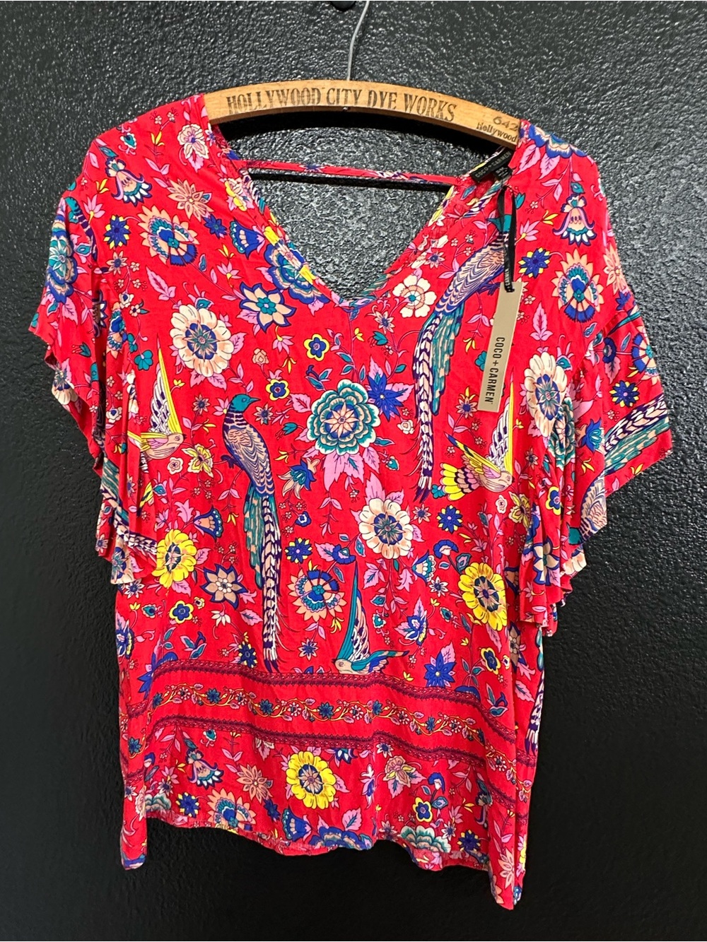 Coco + Carmen Red Parrot Floral V-Neck Top